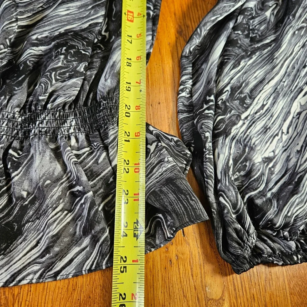 Michael Kors Blouse Top Black White Marble Print Long Sleeve Women's XL‎
